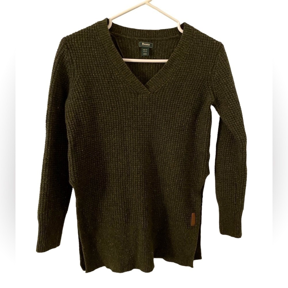 ROOTS Lambs Wool Blend Waffle Knit Tunic Sweater